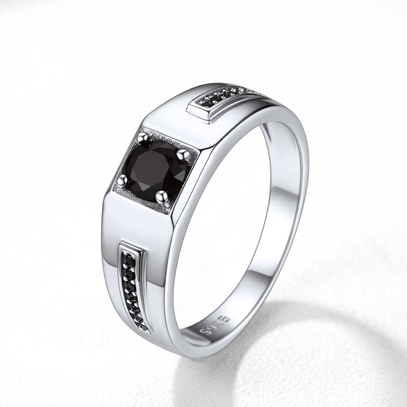 FaithHeart Men's Black Onyx Ring Diamond Ring in Sterling Silver FaithHeart