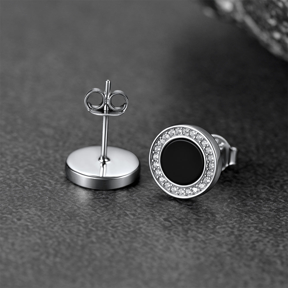 FaithHeart Sterling Silver Black Onyx Diamond Stud Earrings Fine Jewelry FaithHeart