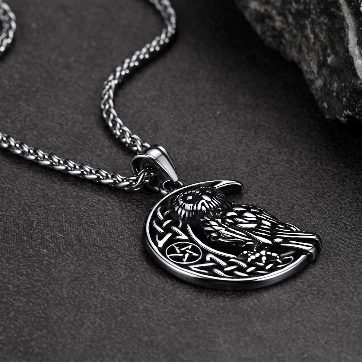 FaithHeart Viking Celtic Crescent Moon Owl Necklace for Men FaithHeart