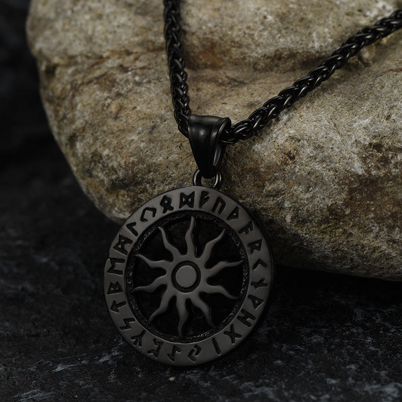 FaithHeart Viking Sun Wheel Rune Pendant Necklace for Men FaithHeart