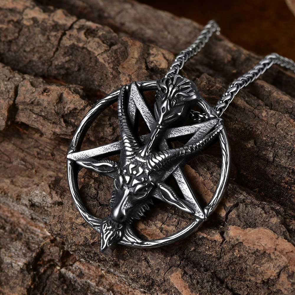 FaithHeart Satanic Baphomet Goat Pentagram Necklace for Men FaithHeart