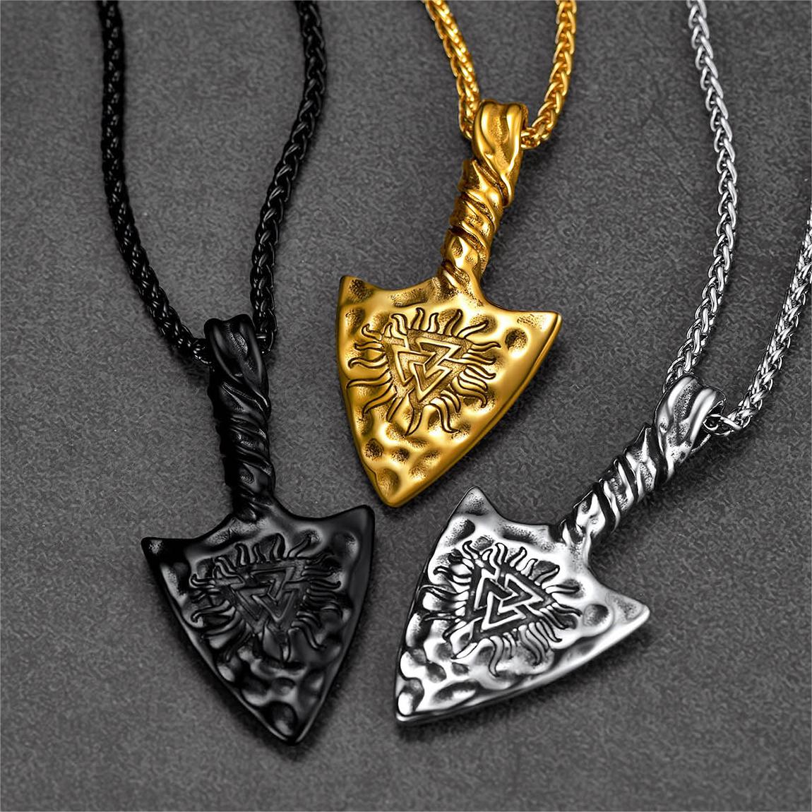 FaithHeart Viking Gungnir Necklace with Valknut for Men FaithHeart