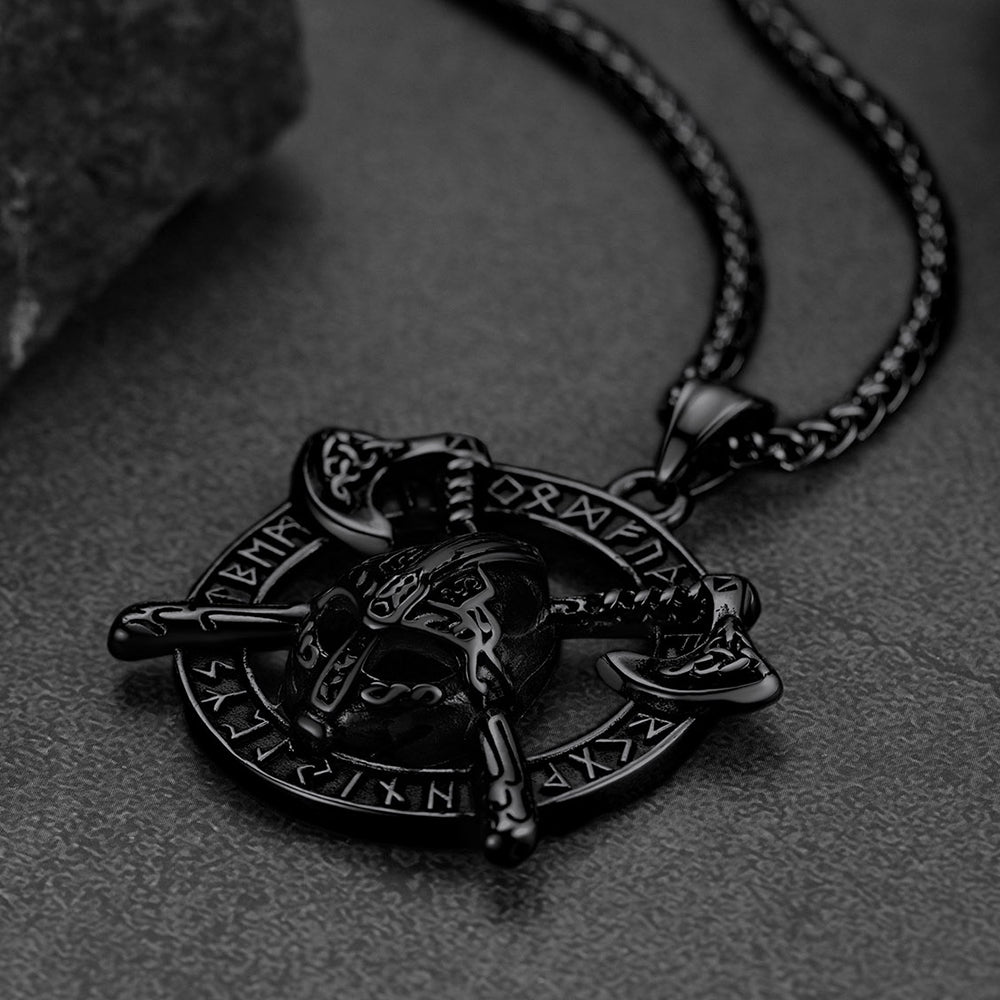 FaithHeart Viking Axe Helmet Pendant Necklace For Men With Runes FaithHeart