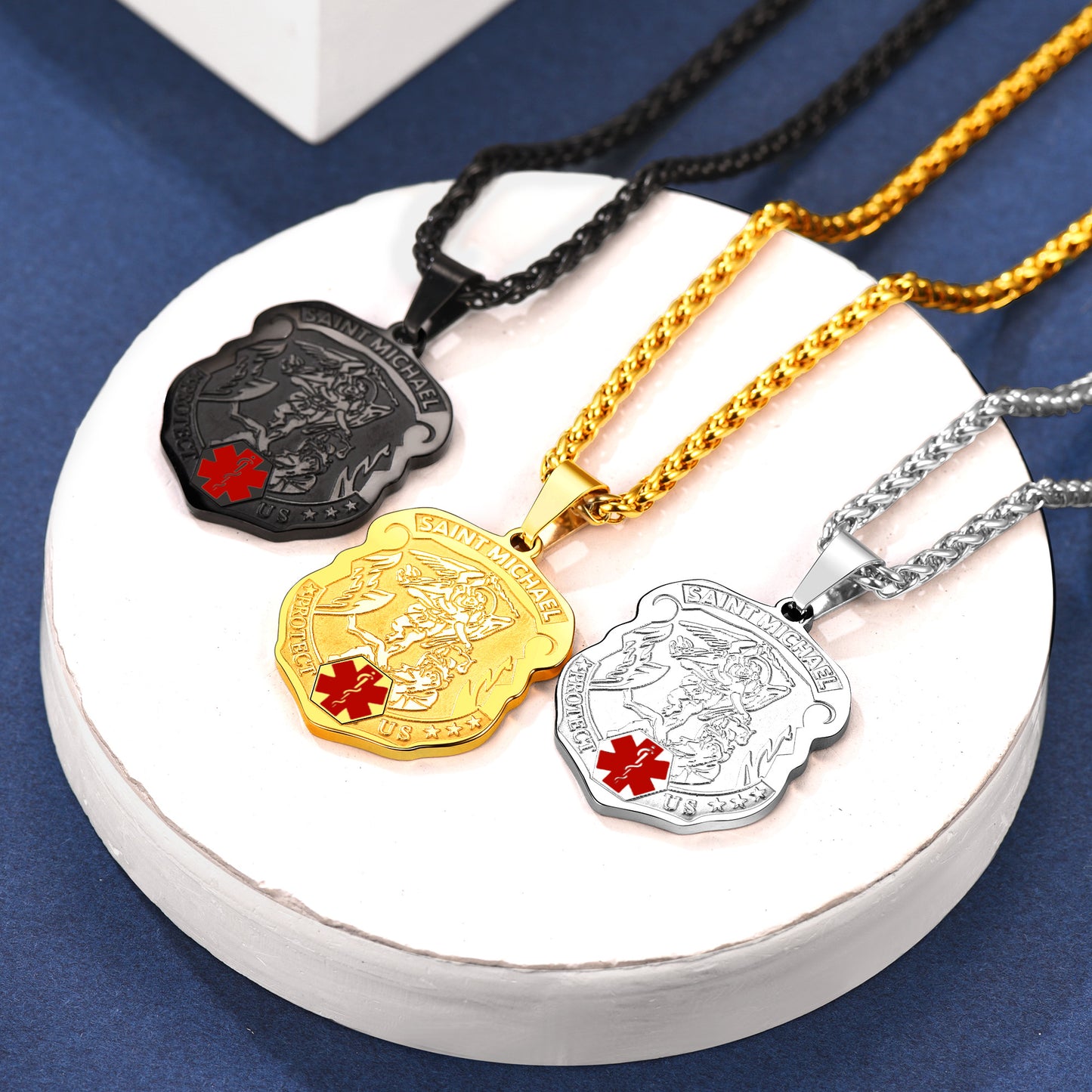 FaithHeart Custom St. Michael Medical Alert ID Necklace for Men FaithHeart