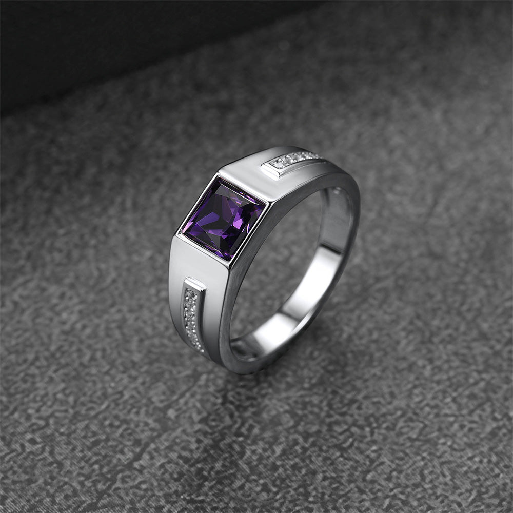 FaithHeart Sterling Silver Birthstone Ring For Men With Cubic Zirconia FaithHeart