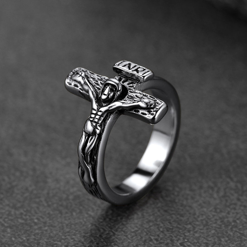 FaithHeart Christian Jesus Crucifix Cross Ring for Men Stainless Steel FaithHeart