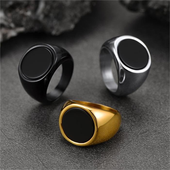FaithHeart Round Black Onyx Signet Ring for Men FaithHeart