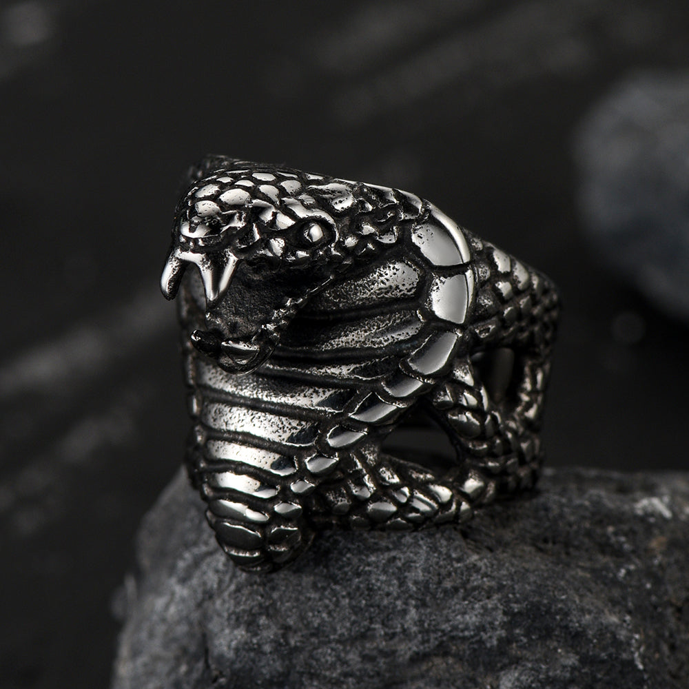 FaithHeart Gothic Huge Cobra Snake Ring Stainless Steel for Men FaithHeart