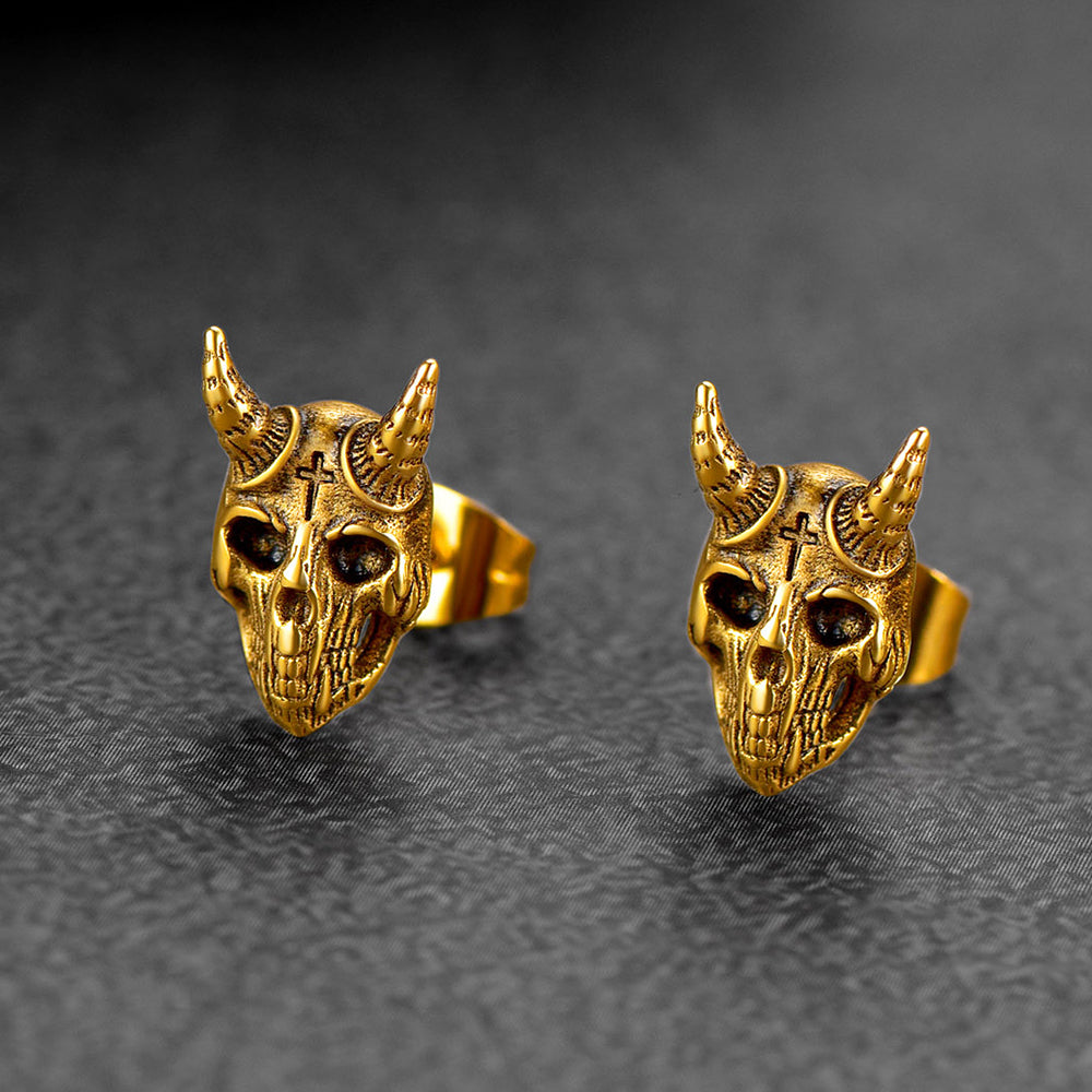 FaithHeart Satanic Goat Skull Stud Earrings For Men FaithHeart