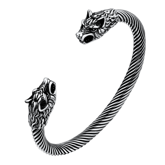 FaithHeart Viking Wolf Head Arm Ring Cuff Bracelet For Men FaithHeartimg