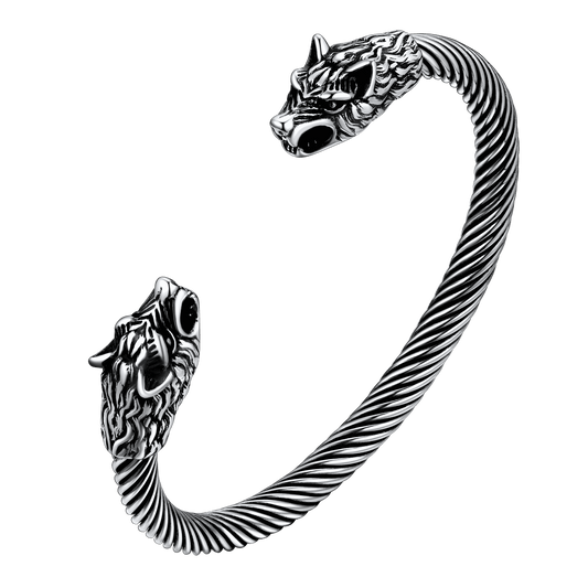 FaithHeart Viking Wolf Head Arm Ring Cuff Bracelet For Men FaithHeart