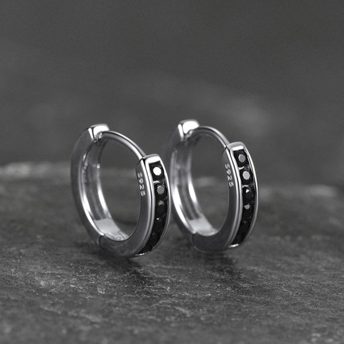 FaithHeart Sterling Silver Black Onyx Huggie Hoop Earrings For Men FaithHeart