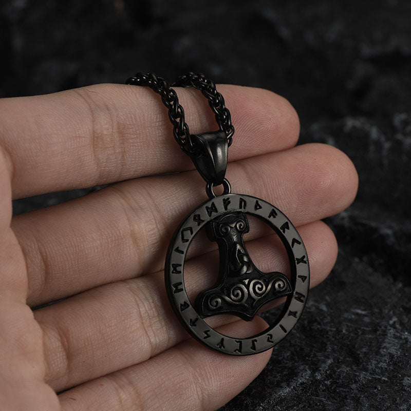 FaithHeart Viking Thor's Hammer Rune Pendant Necklace For Men FaithHeart