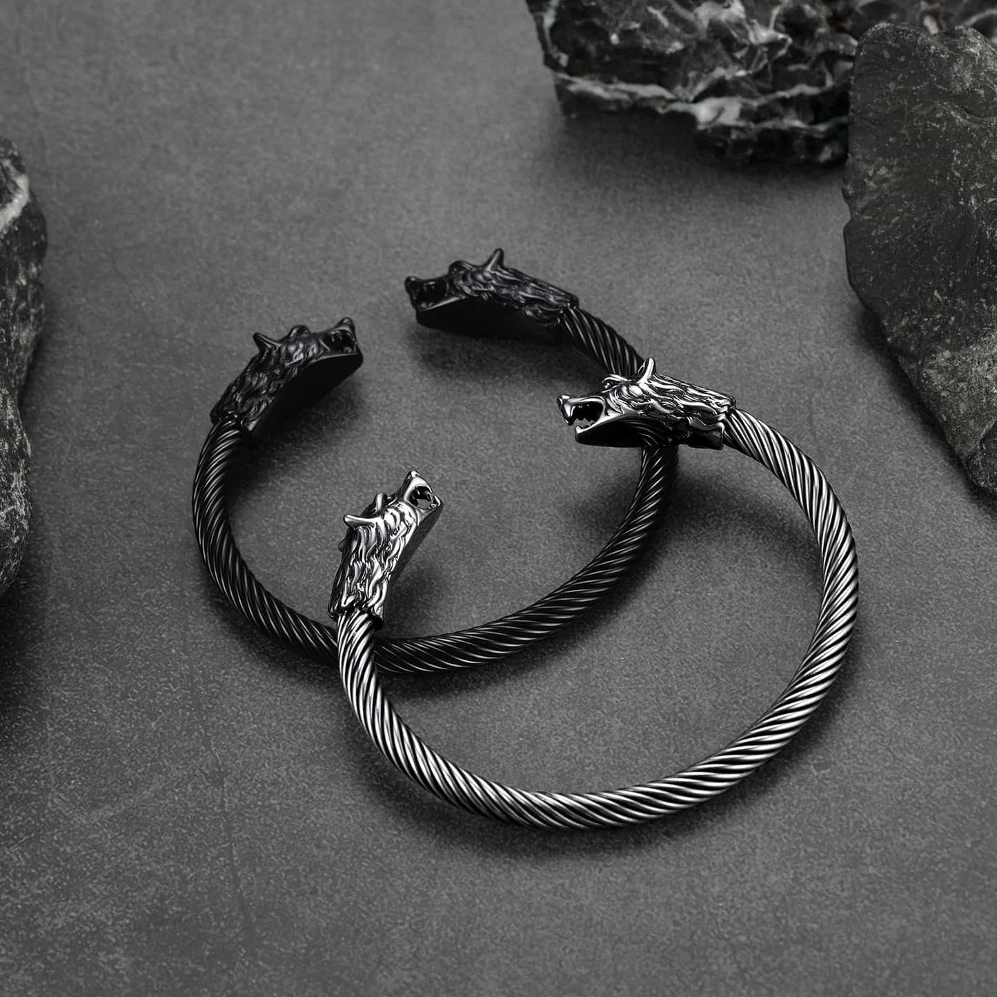 FaithHeart Viking Wolf Head Arm Ring Cuff Bracelet For Men FaithHeart