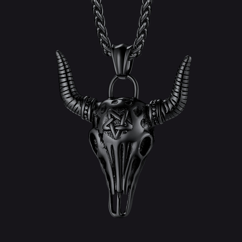 FaithHeart Satanic Bull Skull Necklace with Invert Pentagram for Men FaithHeart