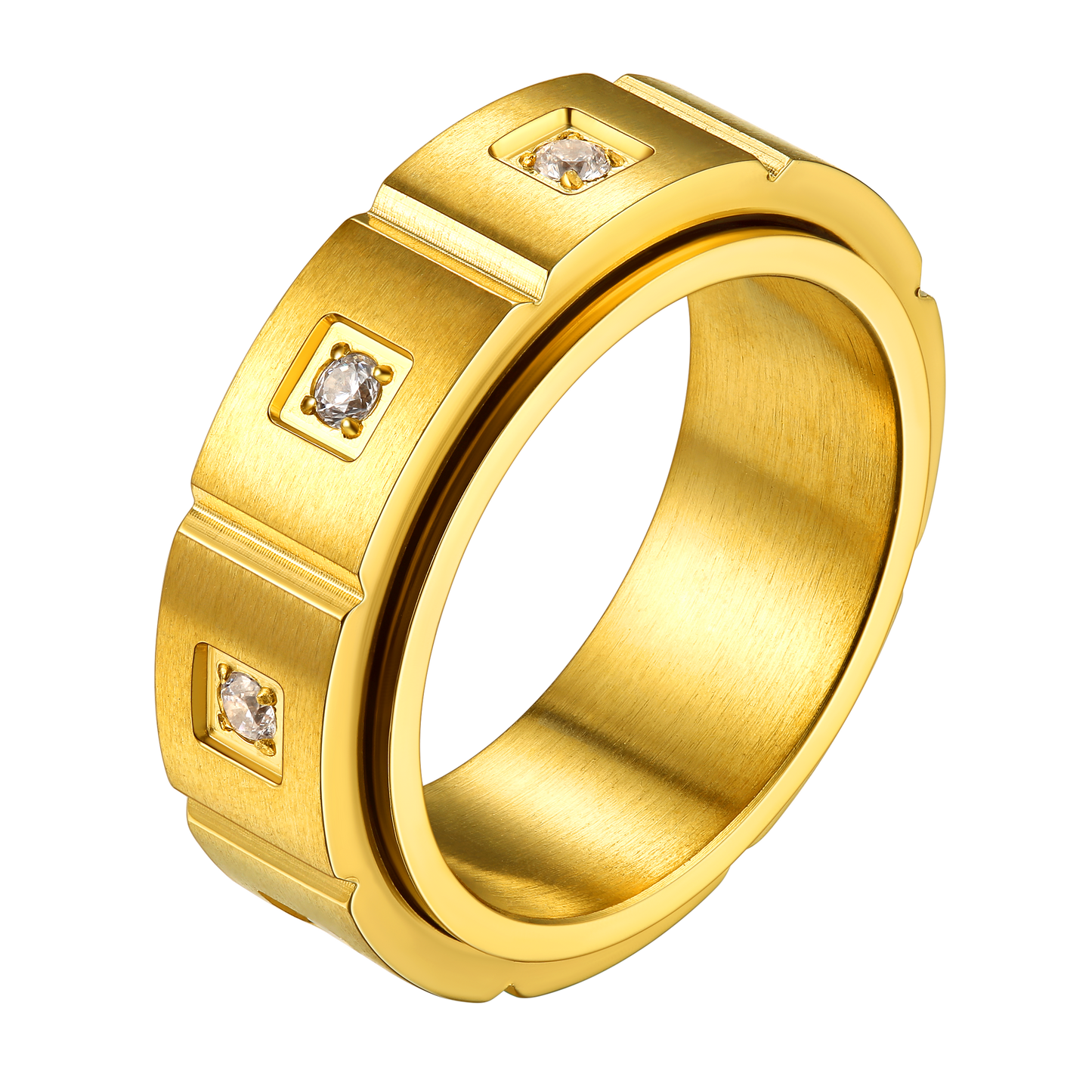 FaithHeart Men's Zircon Rotatable Fidget Ring for Anxiety Stainless Steel FaithHeart