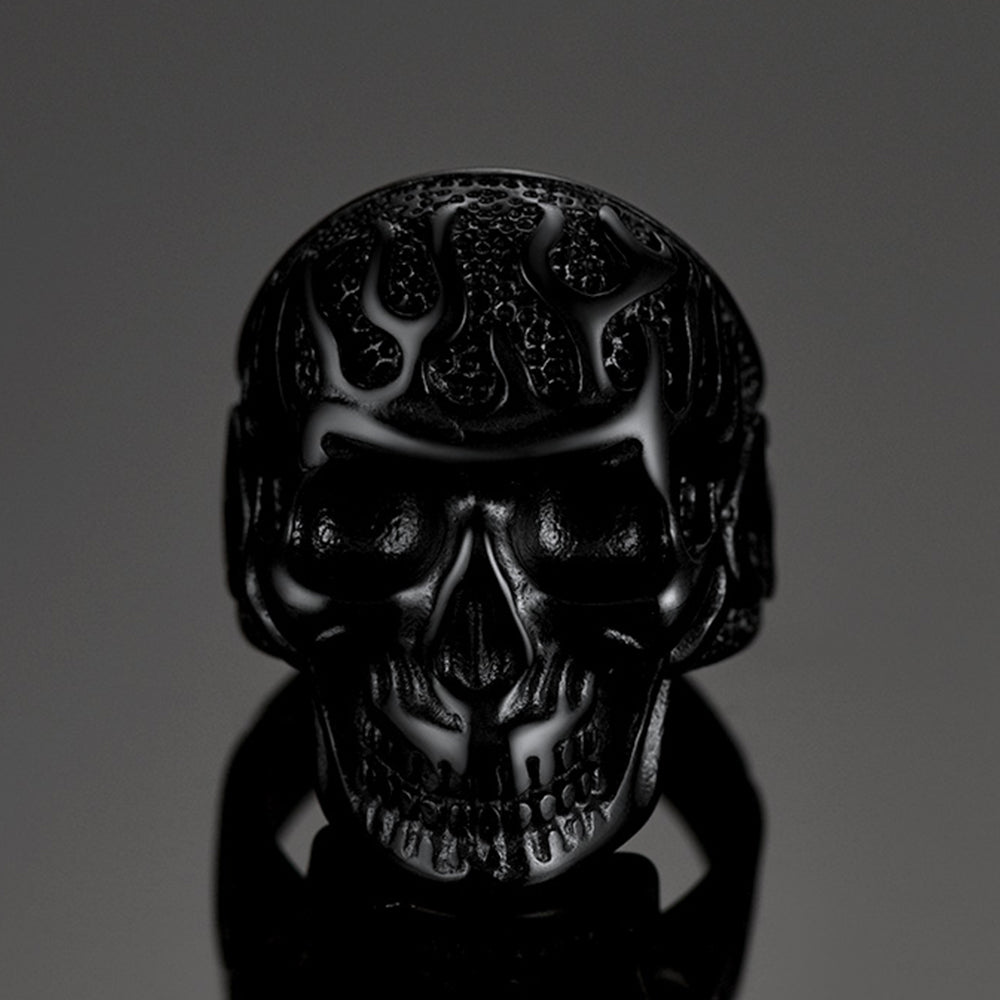 FaithHeart Gothic Fire Flaming Skull Ring For Men FaithHeart
