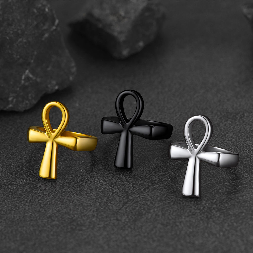 FaithHeart Egyptian Ankh Cross Ring Stainless Steel Ring for Men FaithHeart