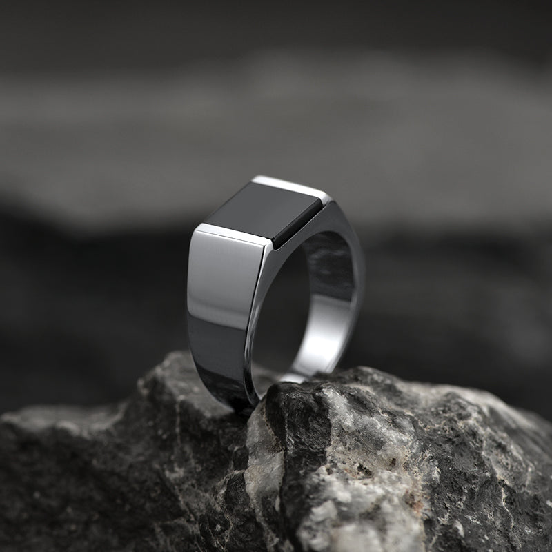 FaithHeart Black Onyx Ring For Men Black Agate Band Rings FaithHeart