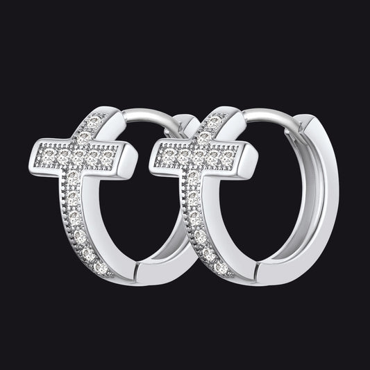 FaithHeart Cubic Zirconia Cross Hoop Earrings For Men FaithHeartimg