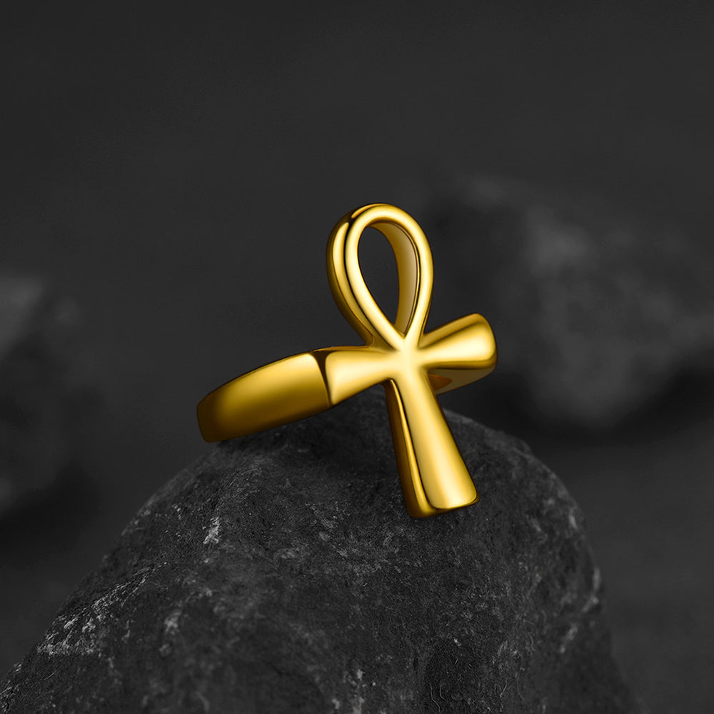 FaithHeart Egyptian Ankh Cross Ring Stainless Steel Ring for Men FaithHeart