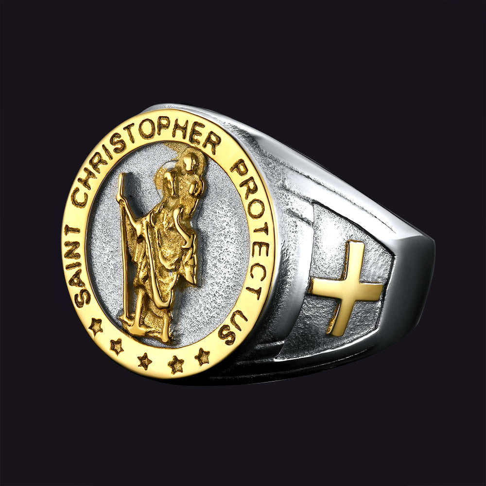 FaithHeart Christian St. Christopher Signet Ring For Men FaithHeart