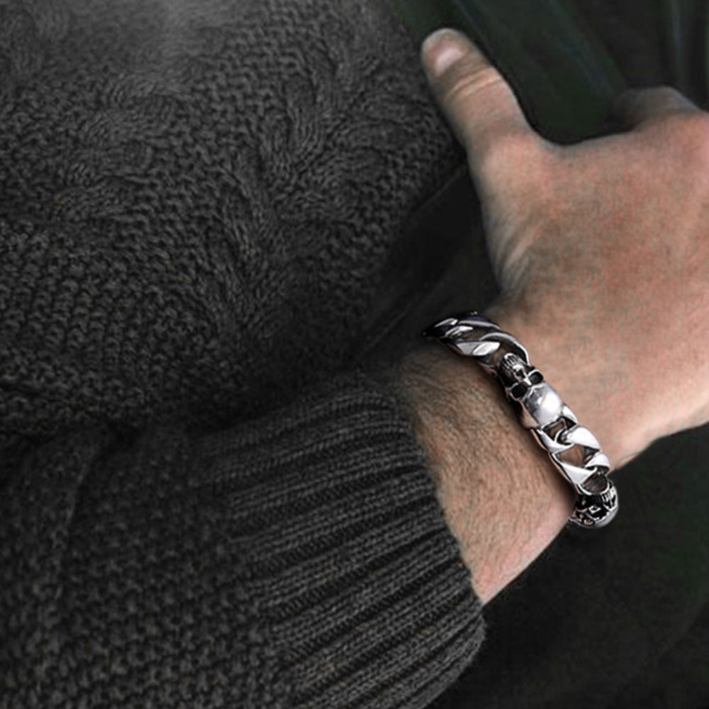 FaithHeart Gothic Skull Cuban Chain Bracelet For Men FaithHeart