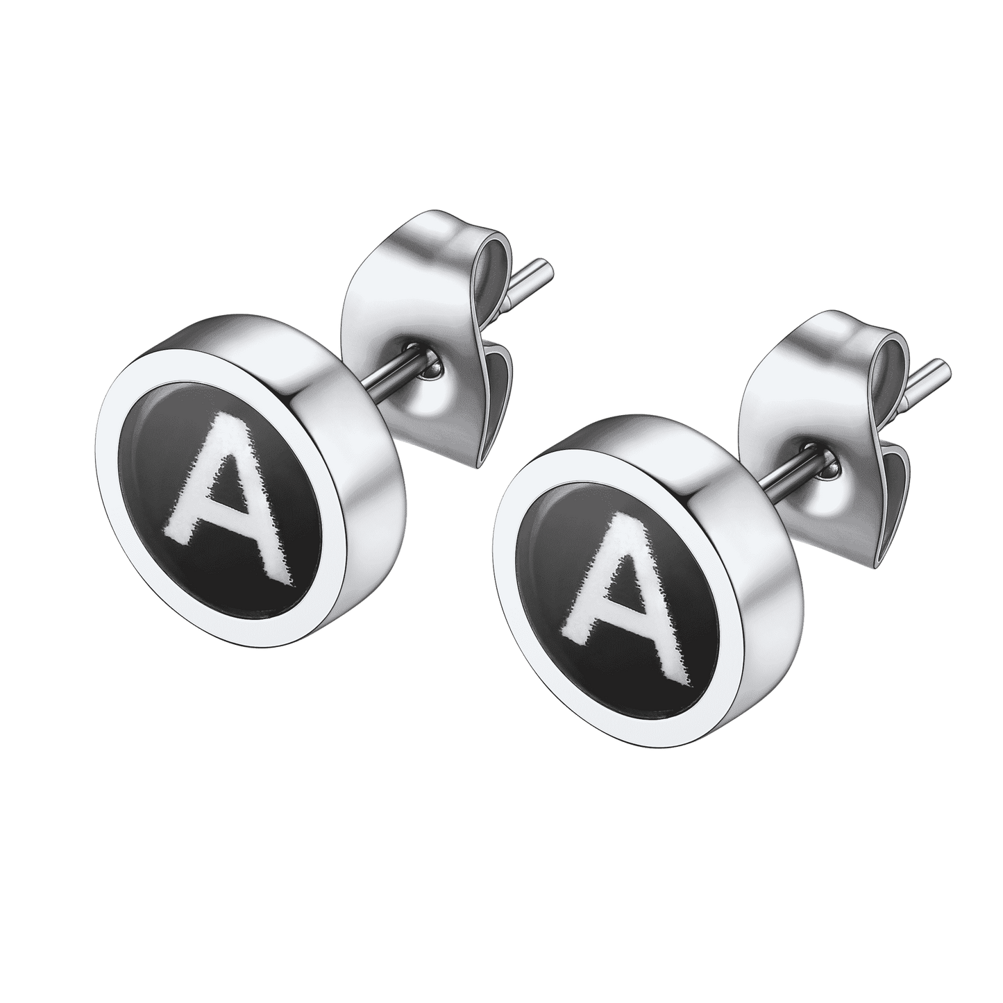 FaithHeart Black Enamel Initial Stud Earrings For Men FaithHeart