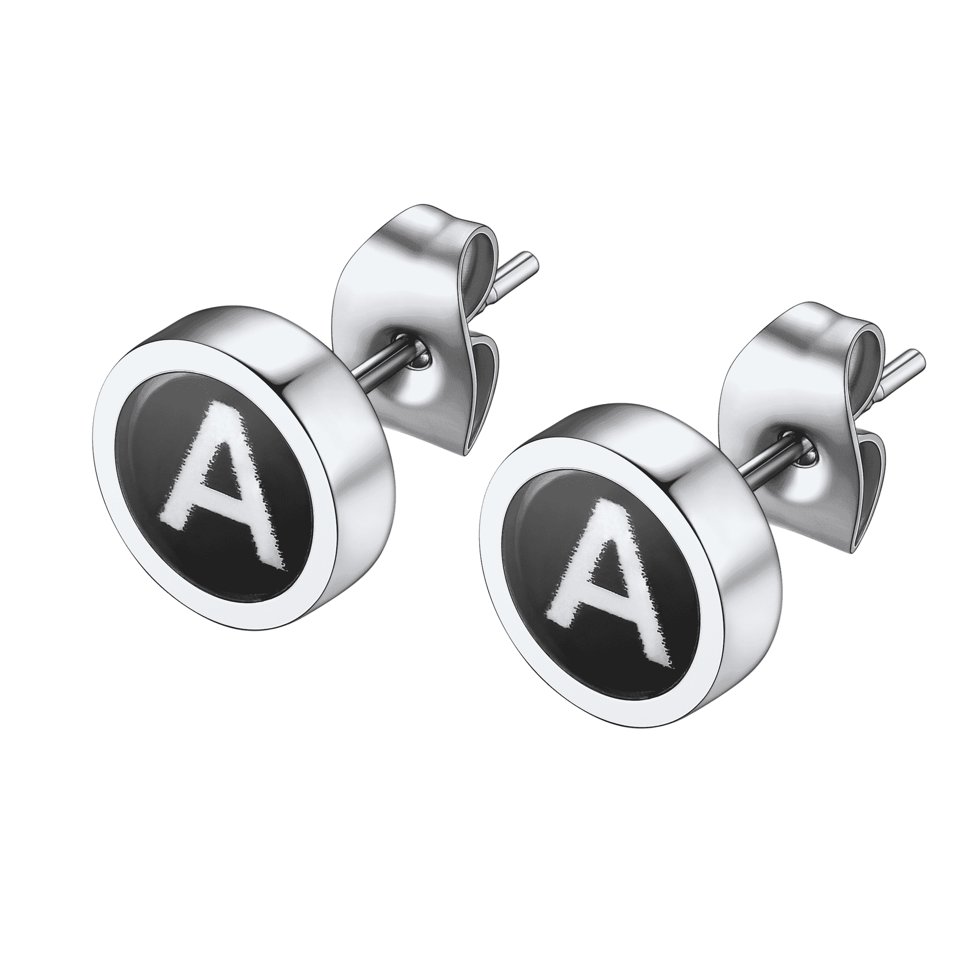 FaithHeart Black Enamel Initial Stud Earrings For Men FaithHeart