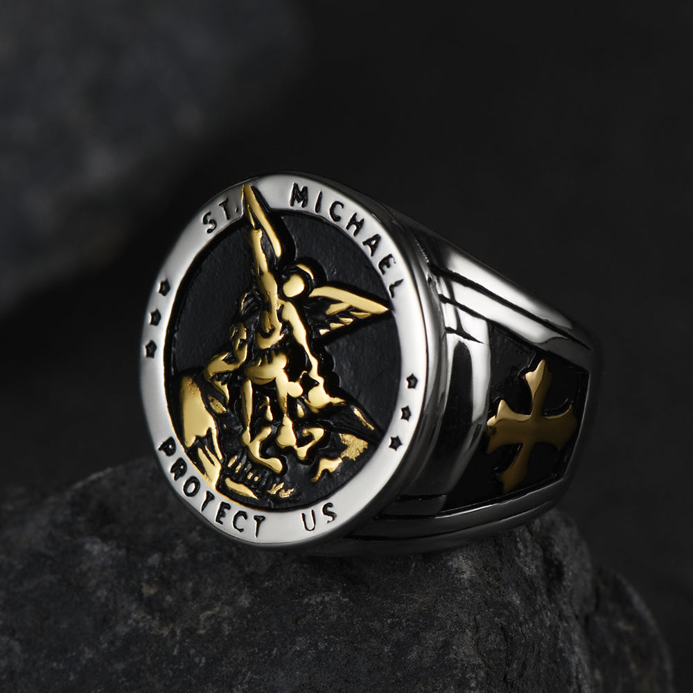 FaithHeart Archangel Saint Michael Stainless Steel Ring for Men FaithHeart