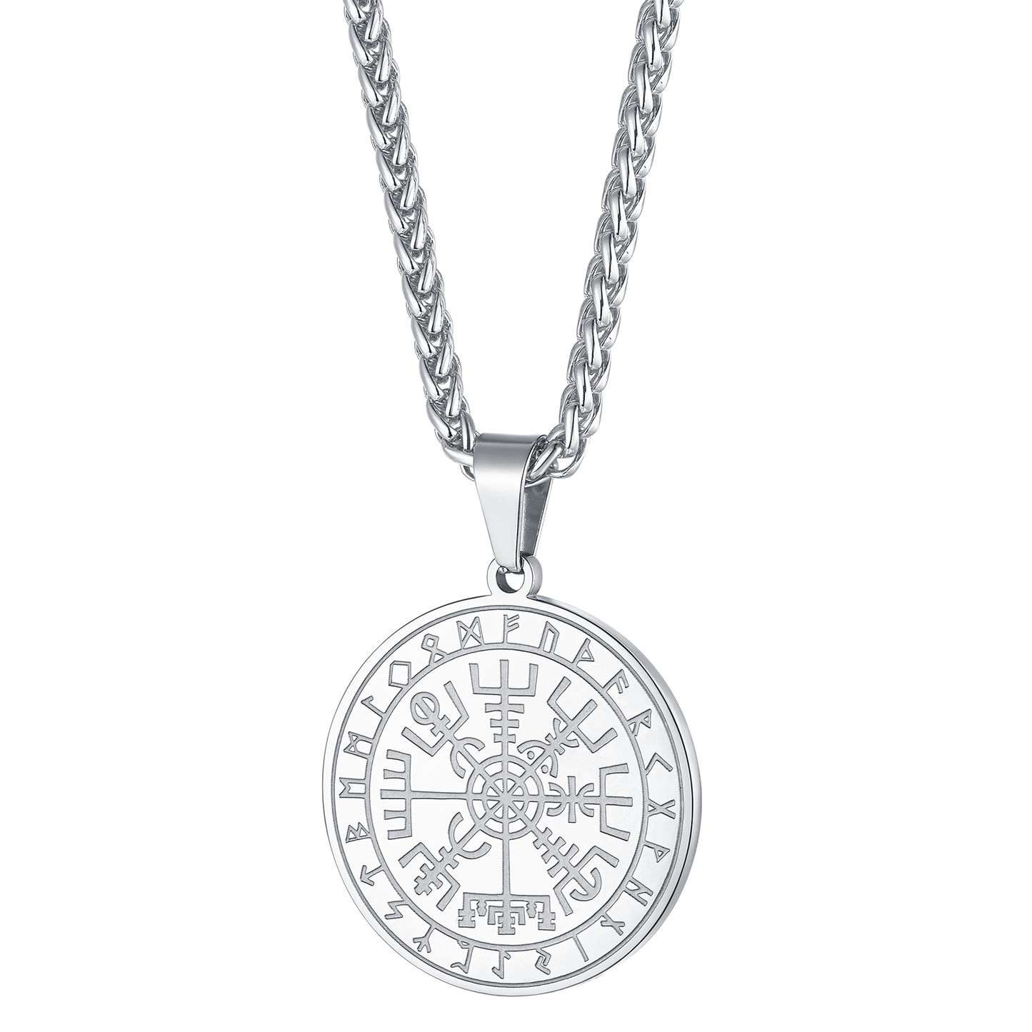 FaithHeart Norse Viking Compass Coin Necklace For Men With Runes FaithHeart
