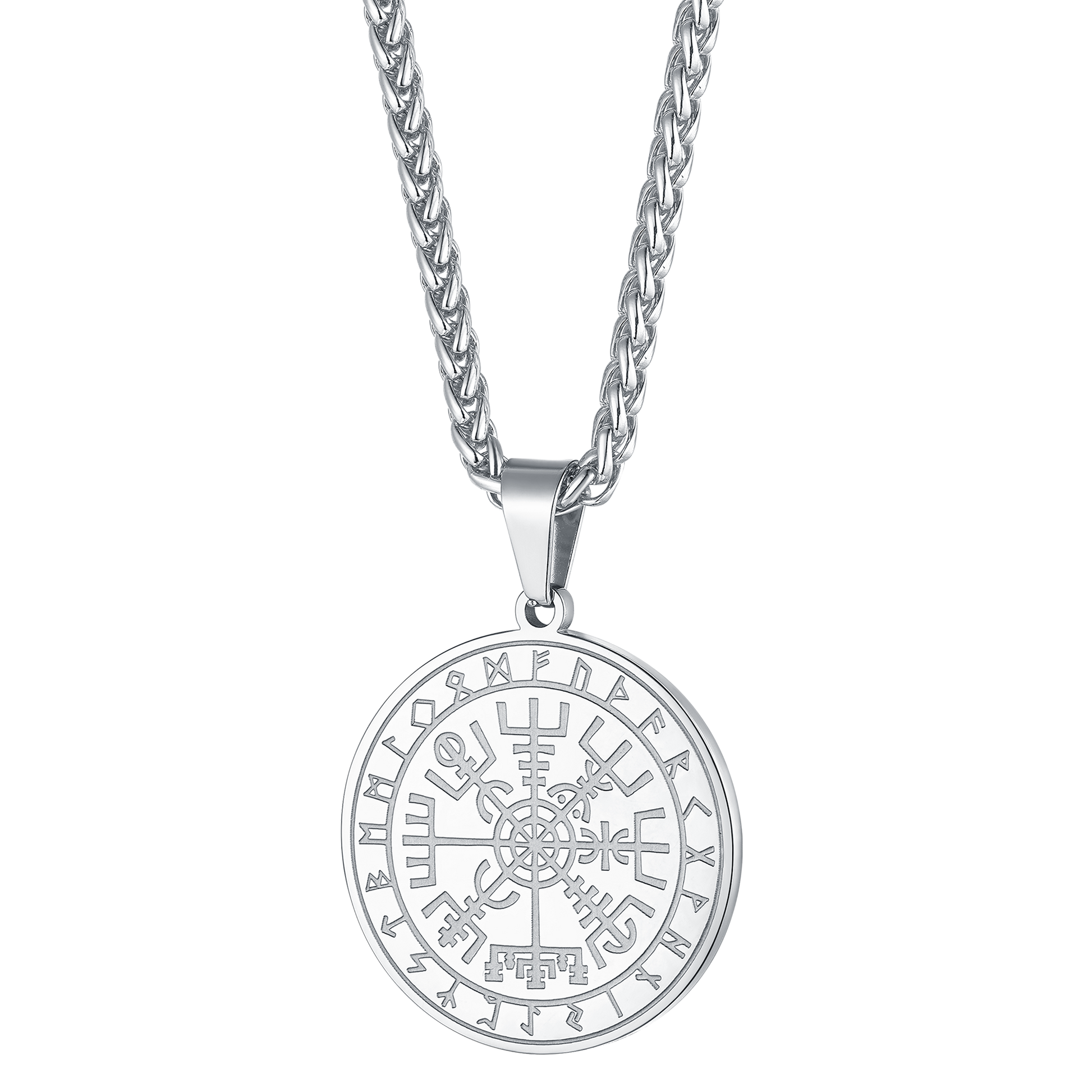 FaithHeart Norse Viking Compass Coin Necklace For Men With Runes FaithHeart