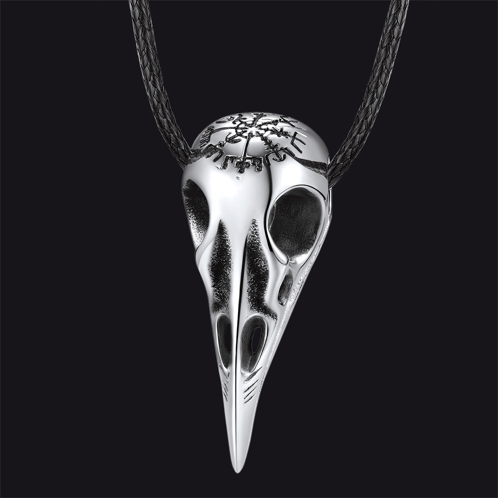 FaithHeart Viking Raven Skull Necklace With Compass for Men FaithHeart