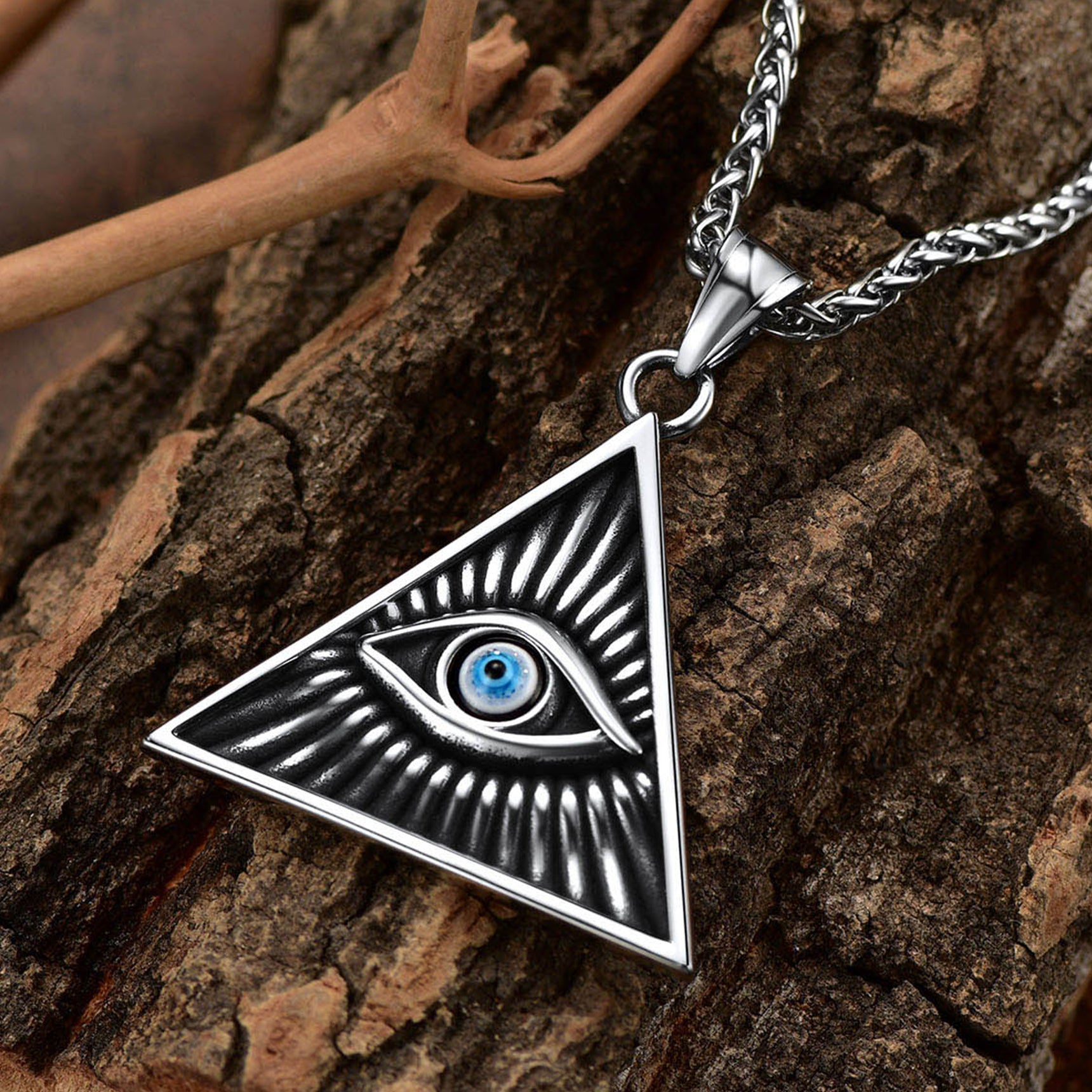 FaithHeart Triangle All Seeing Eye Pendant Necklace For Men FaithHeart