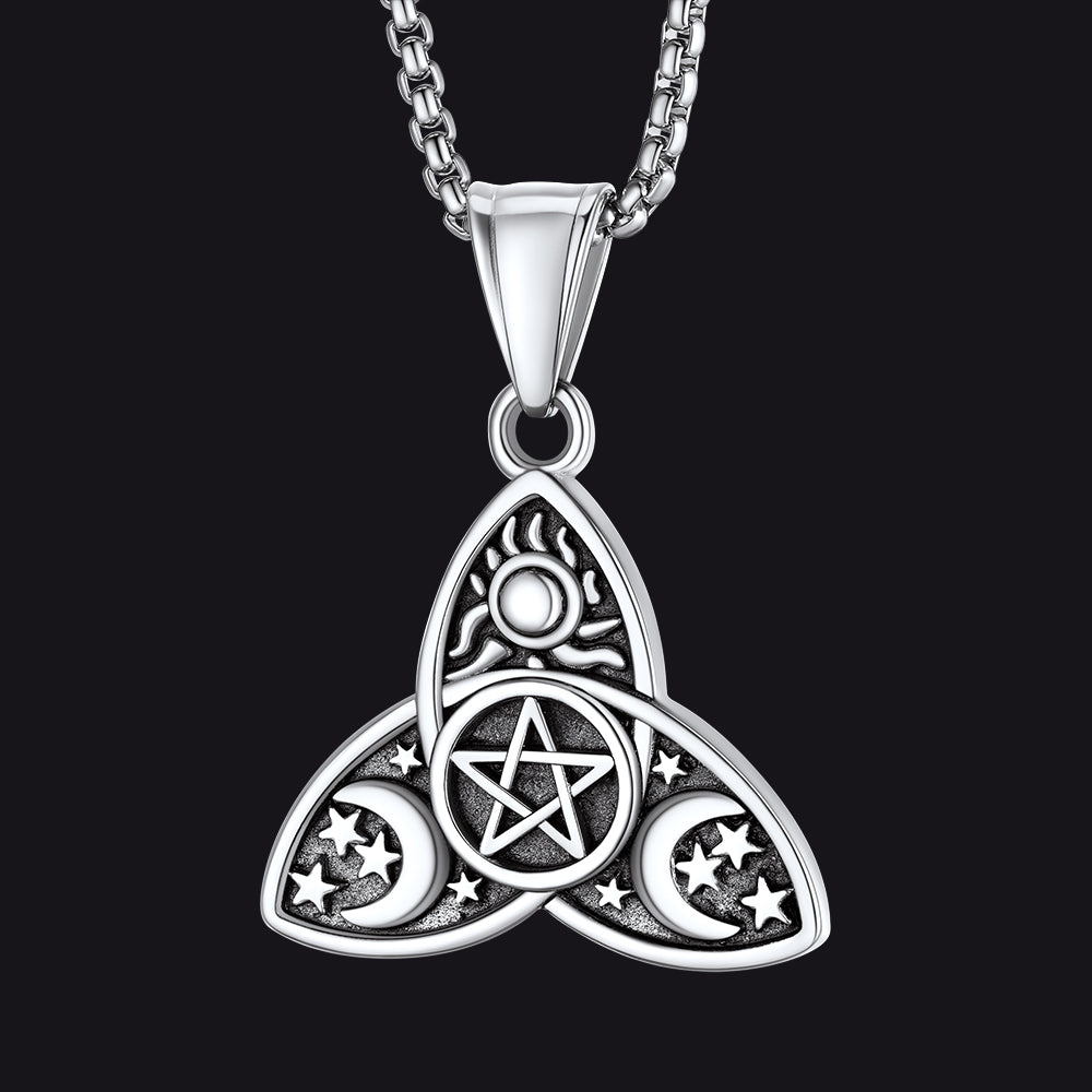 FaithHeart Triple Moon Goddess Pentagram Necklace for Men FaithHeart