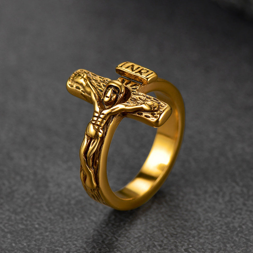 FaithHeart Christian Jesus Crucifix Cross Ring for Men Stainless Steel FaithHeart
