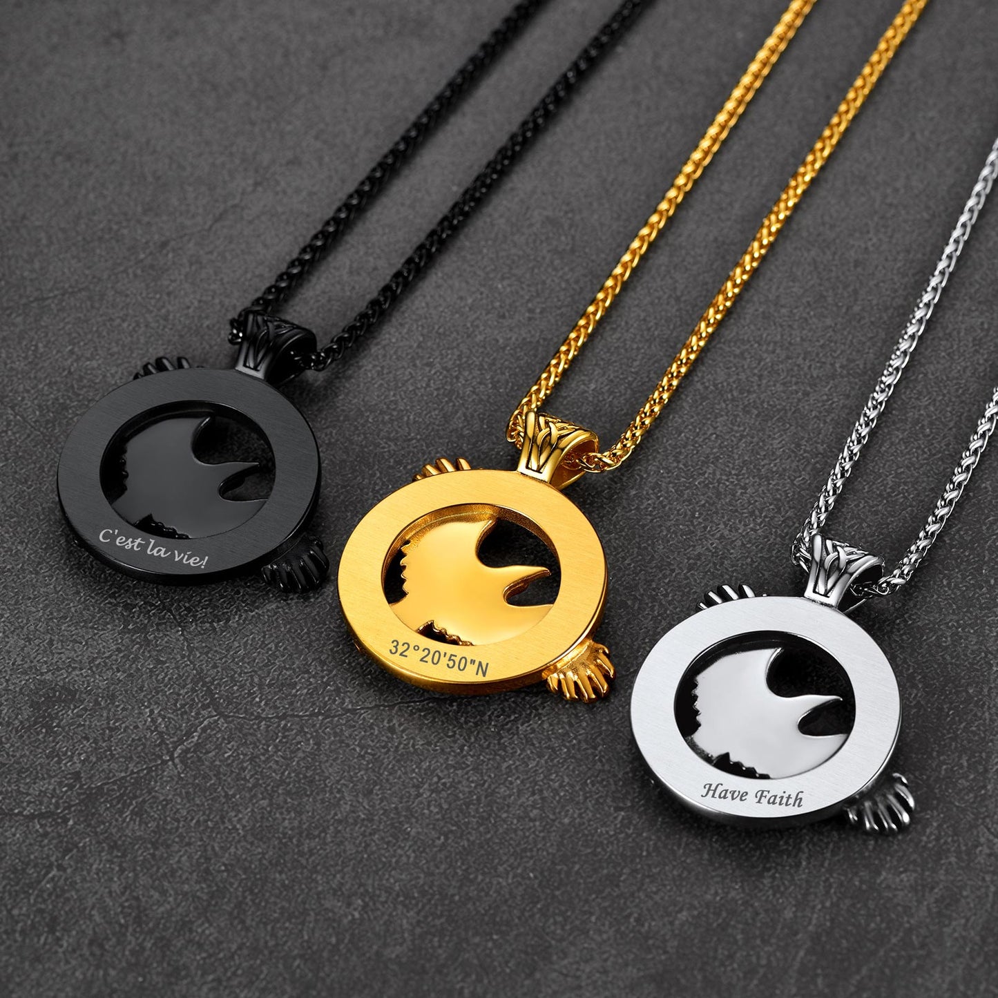 FaithHeart Viking Odin's Raven Necklace For Men With Runes FaithHeart