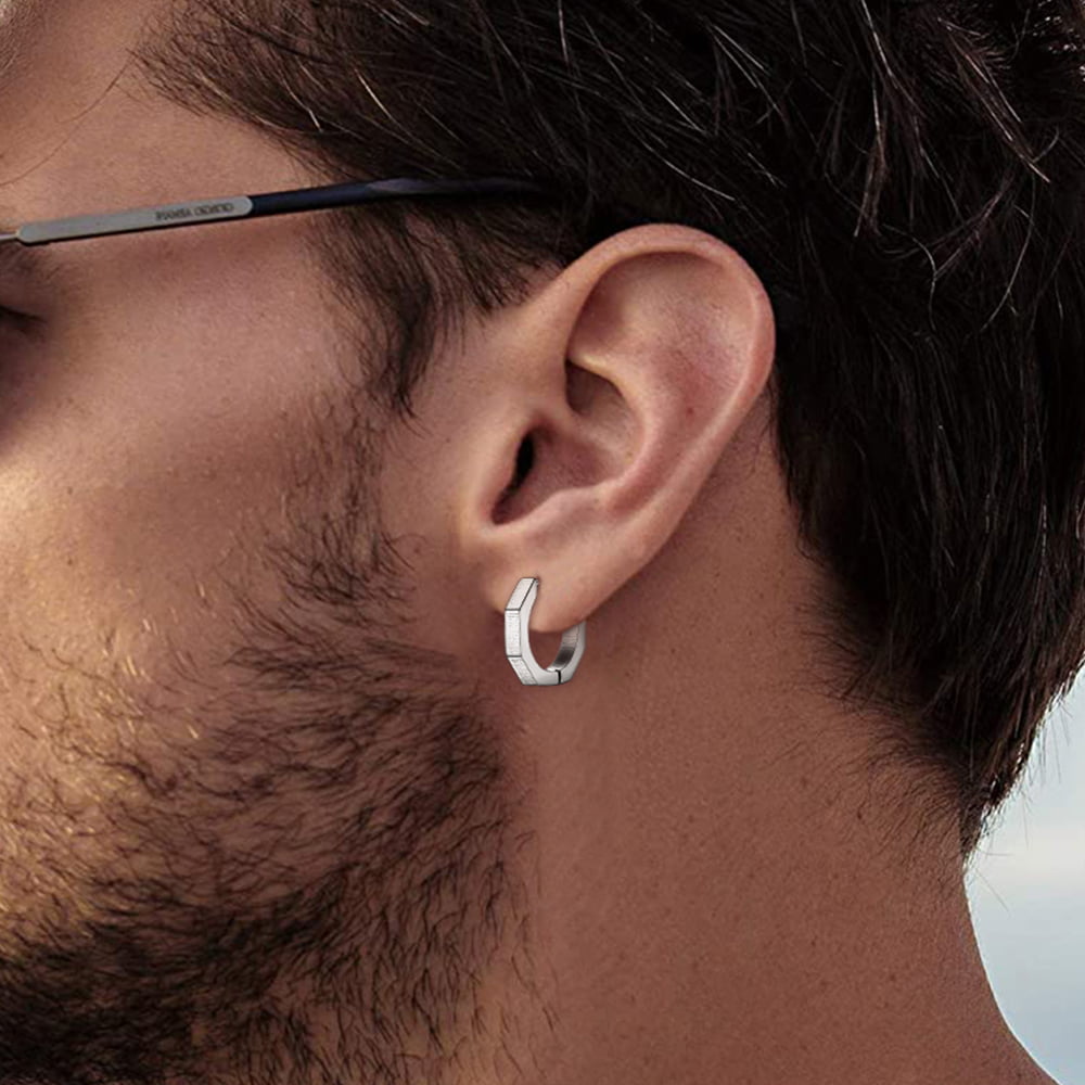 FaithHeart Punk Octagon Huggie Hoop Earrings Set For Men FaithHeart