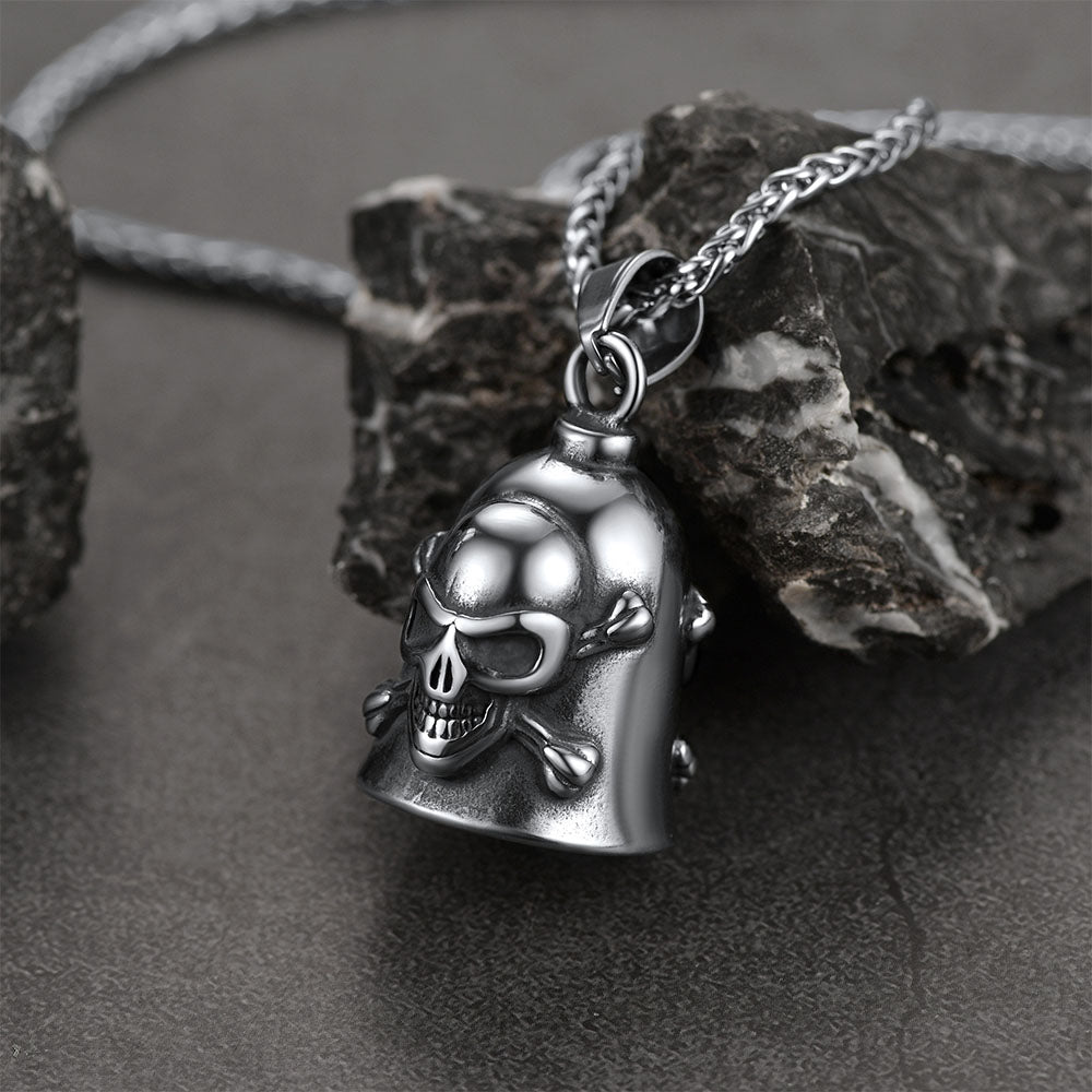 FaithHeart Biker Skull Bell Necklace For Men Stainless Steel FaithHeart