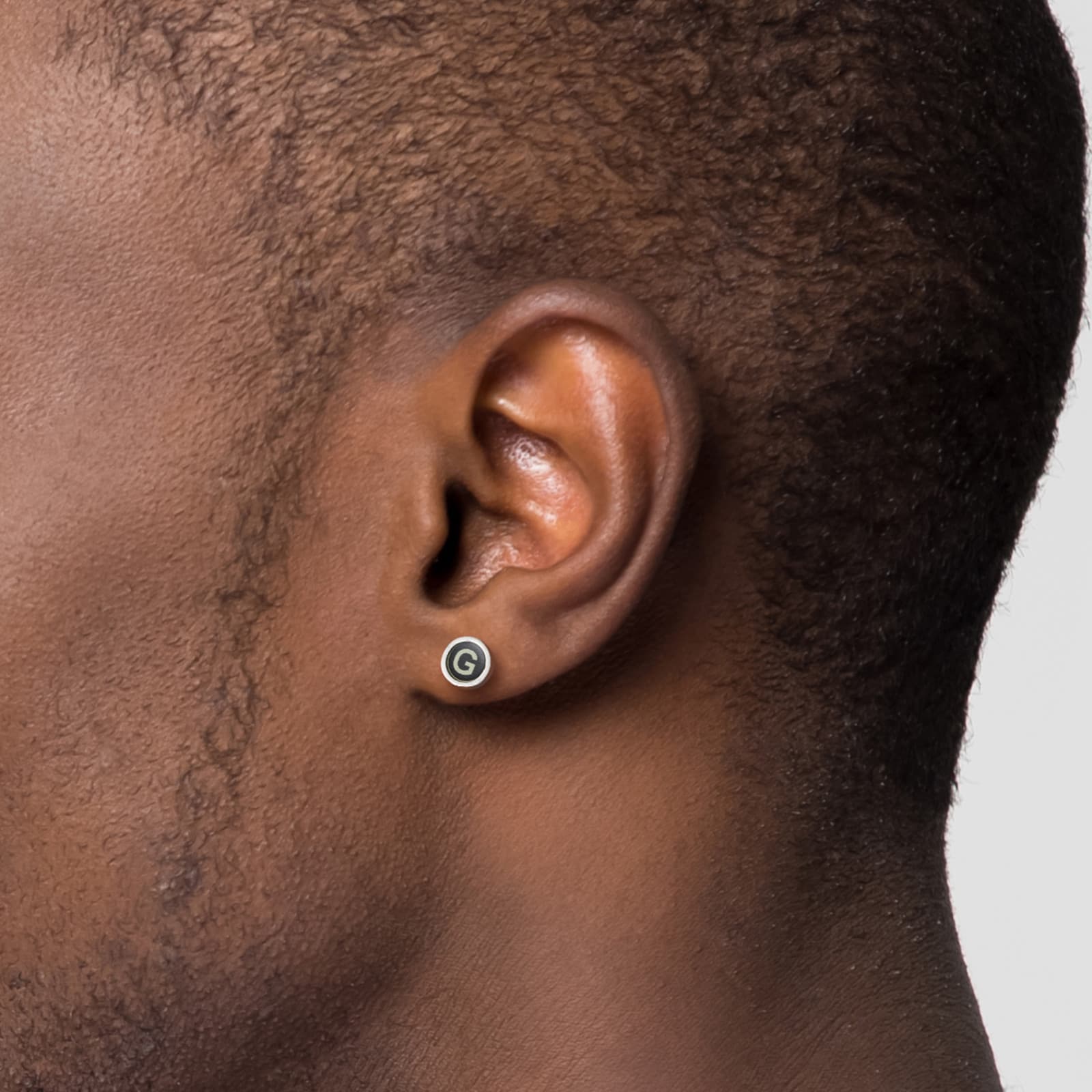 FaithHeart Black Enamel Initial Stud Earrings For Men FaithHeart