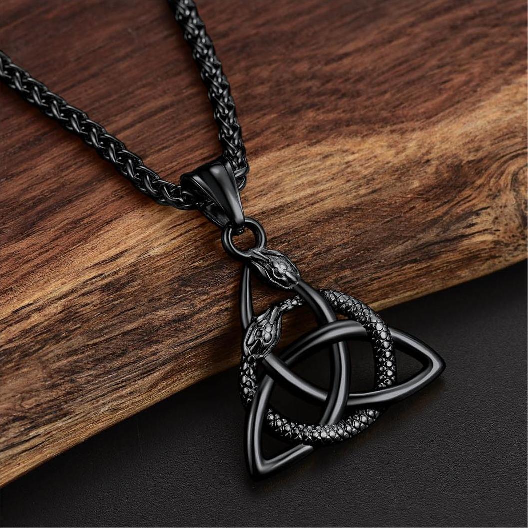 FaithHeart Celtic Trinity Knot Snake Pendant Necklace For Men FaithHeart