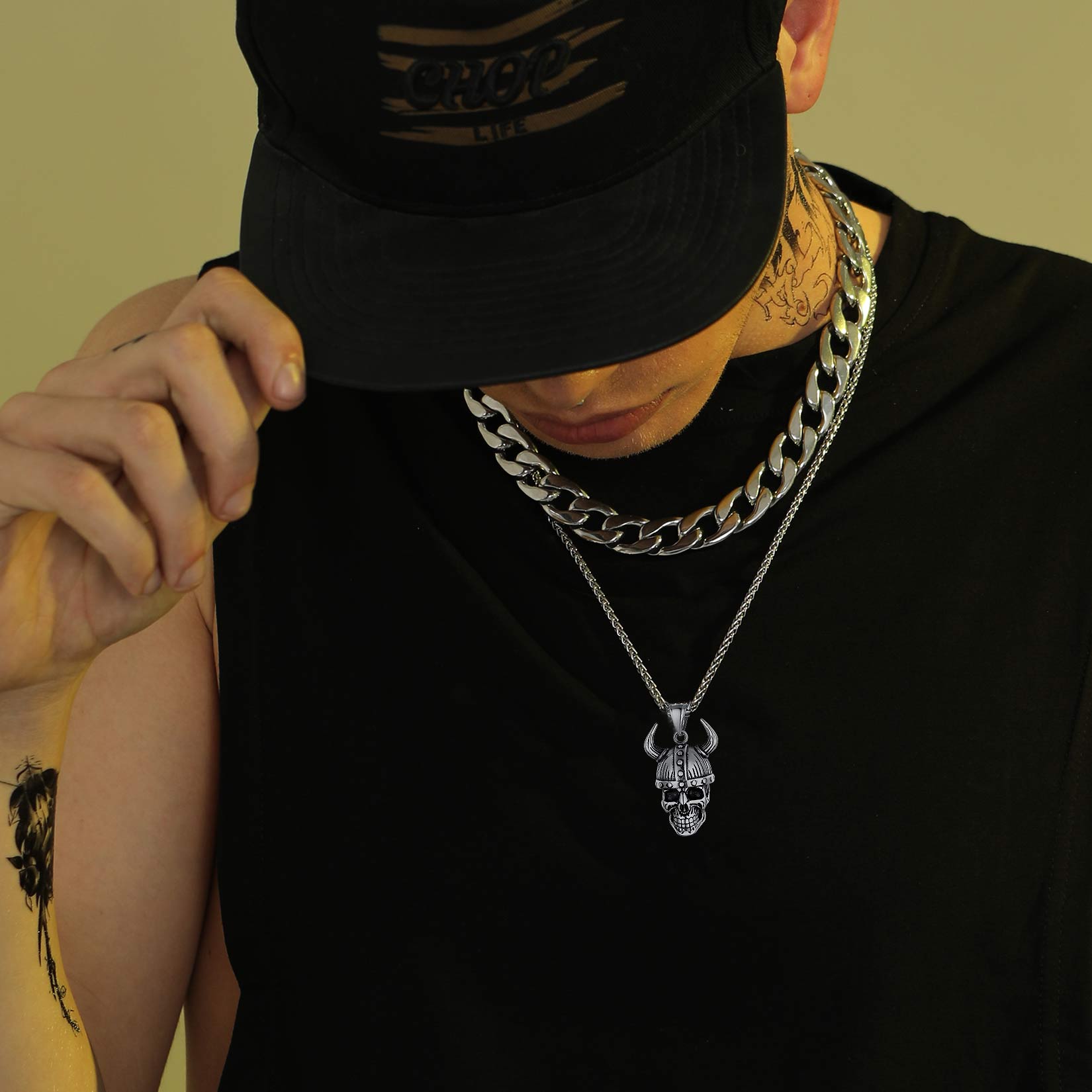 FaithHeart Viking Helmet Skull Pendant Necklace For Men FaithHeart