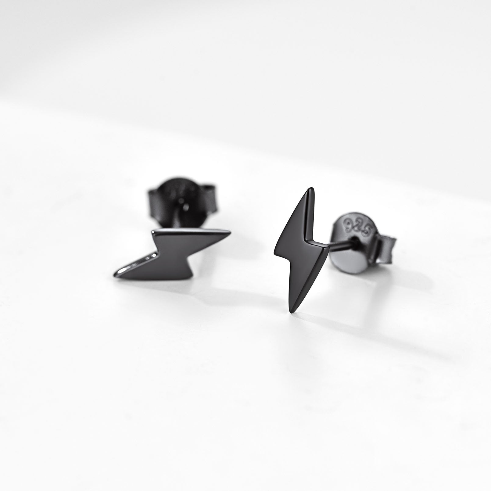 FaithHeart Sterling Silver Lightning Bolt Stud Earrings For Men FaithHeart