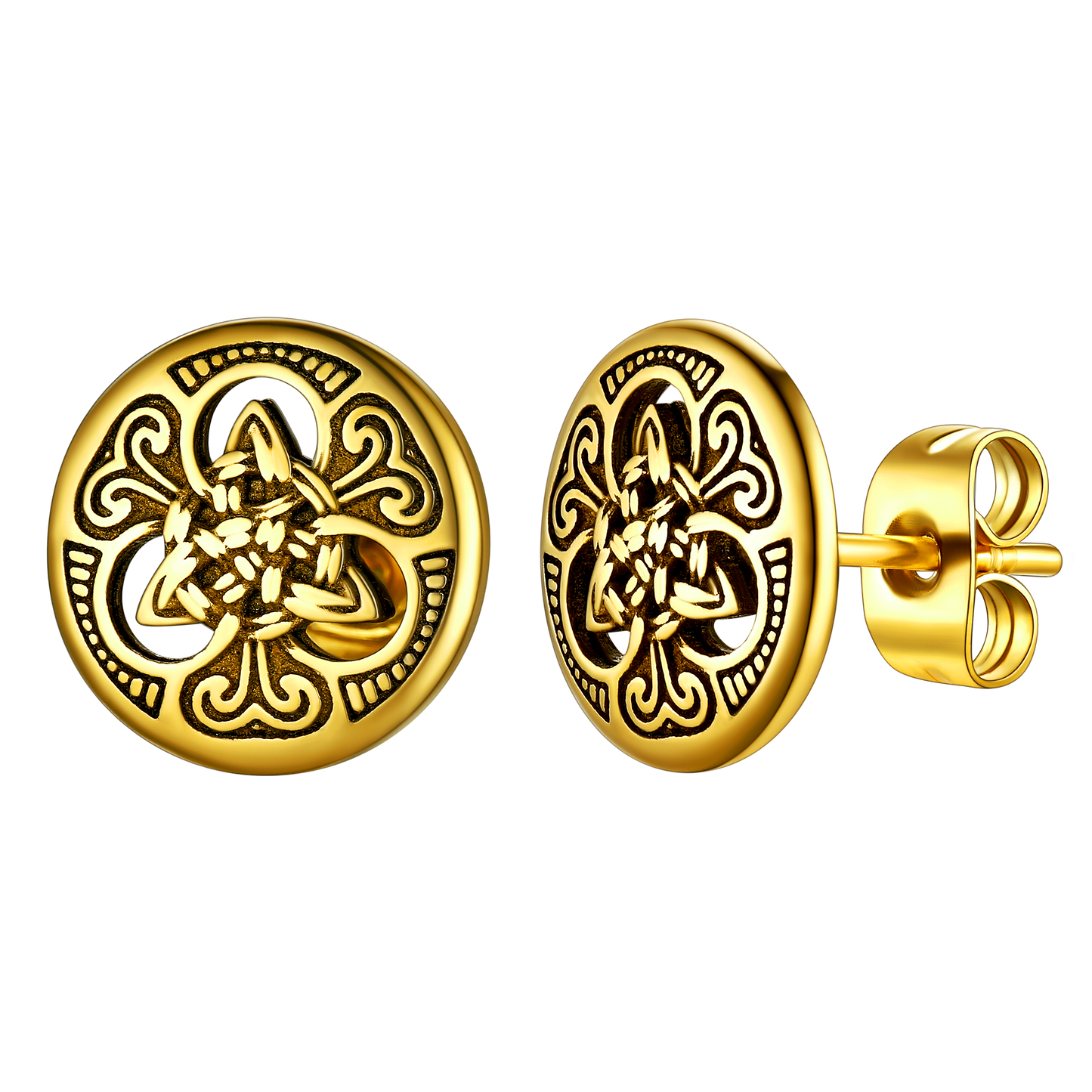 FaithHeart Round Irish Celtic Knot Stud Earrings For Men FaithHeart