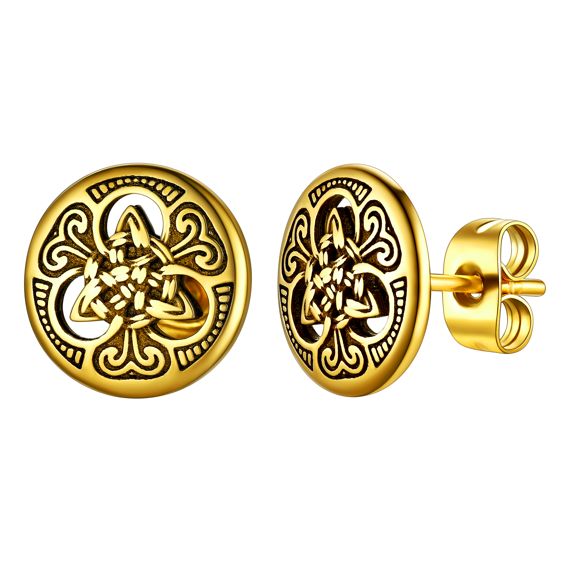 FaithHeart Round Irish Celtic Knot Stud Earrings For Men FaithHeart