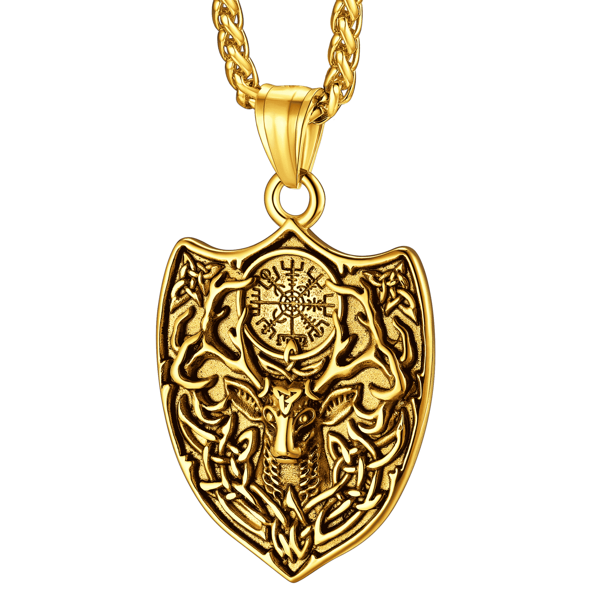 FaithHeart Norse Viking Compass Deer Necklace For Men FaithHeart