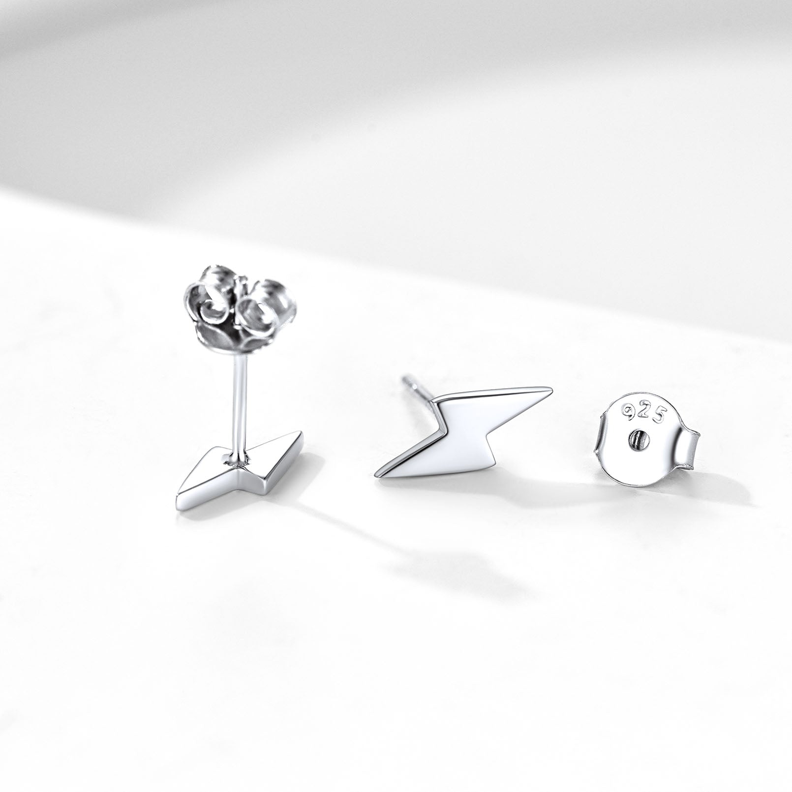 FaithHeart Sterling Silver Lightning Bolt Stud Earrings For Men FaithHeart