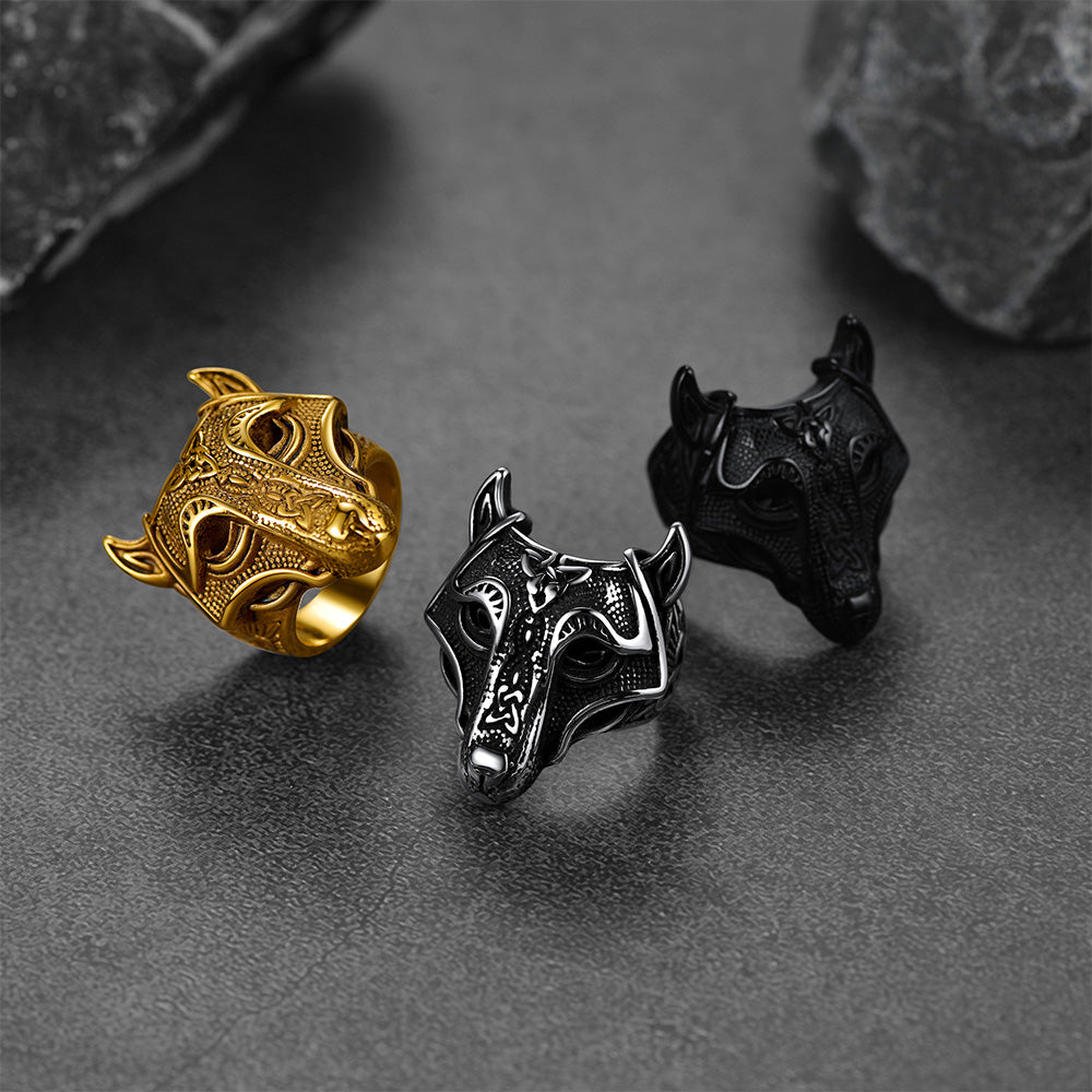 FaithHeart Viking Celtic Wolf Ring for Men Stainless Steel FaithHeart