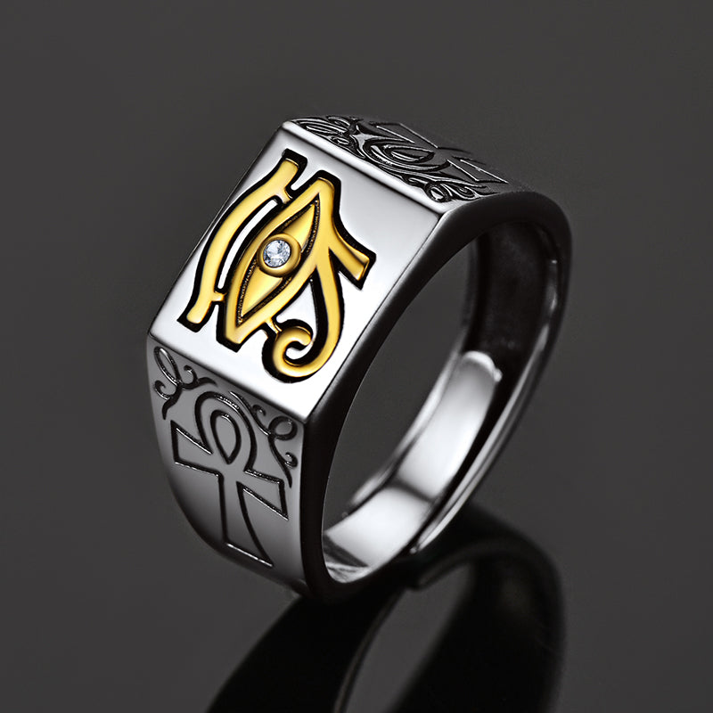 FaithHeart 925 Sterling Silver Eye of Horus Ring with Ankh for Men FaithHeart
