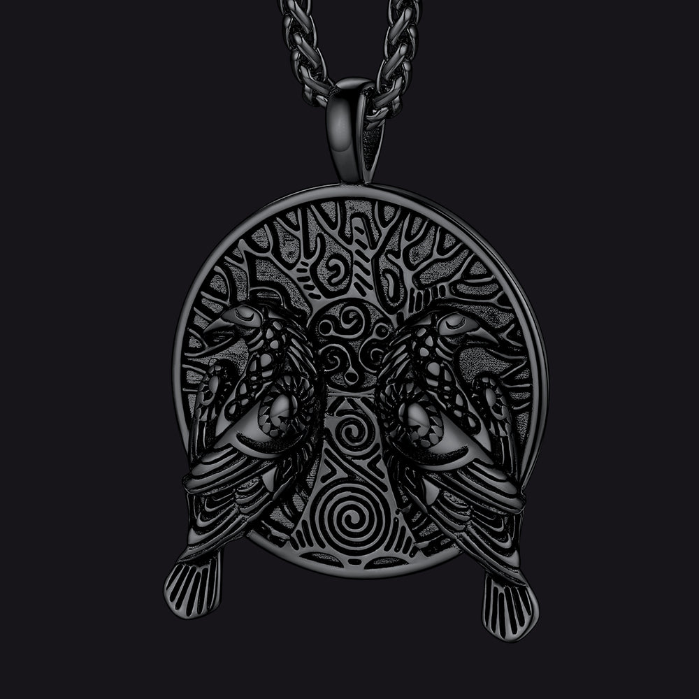 FaithHeart Viking Huginn And Muninn Ravens Coin Necklace For Men FaithHeart
